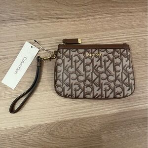 Calvin Klein Brown and Gold Zip Wristlet